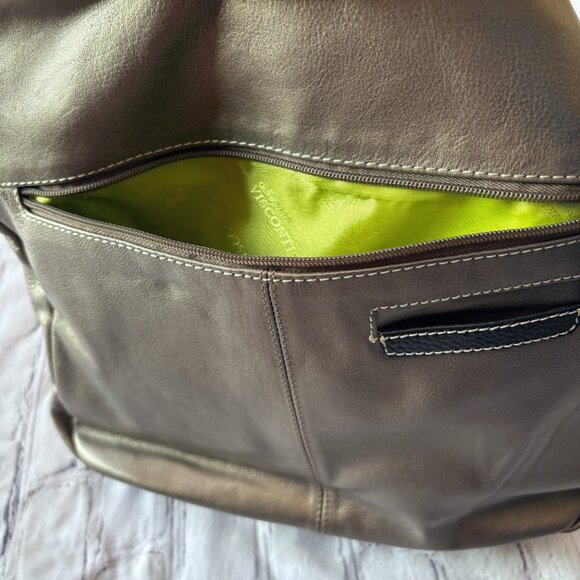 Sophia Visconti Genuine Leather Shoulder Bag Purse Gray/ Black - Picture 9 of 13